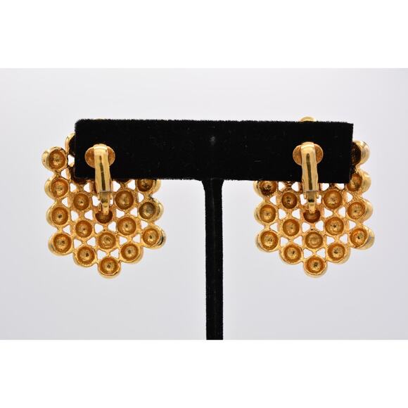 Vintage Clip Earrings Gold Tone Ball Linked Chain Giant Chunky Heavy 1980s BinAK - Picture 10 of 12